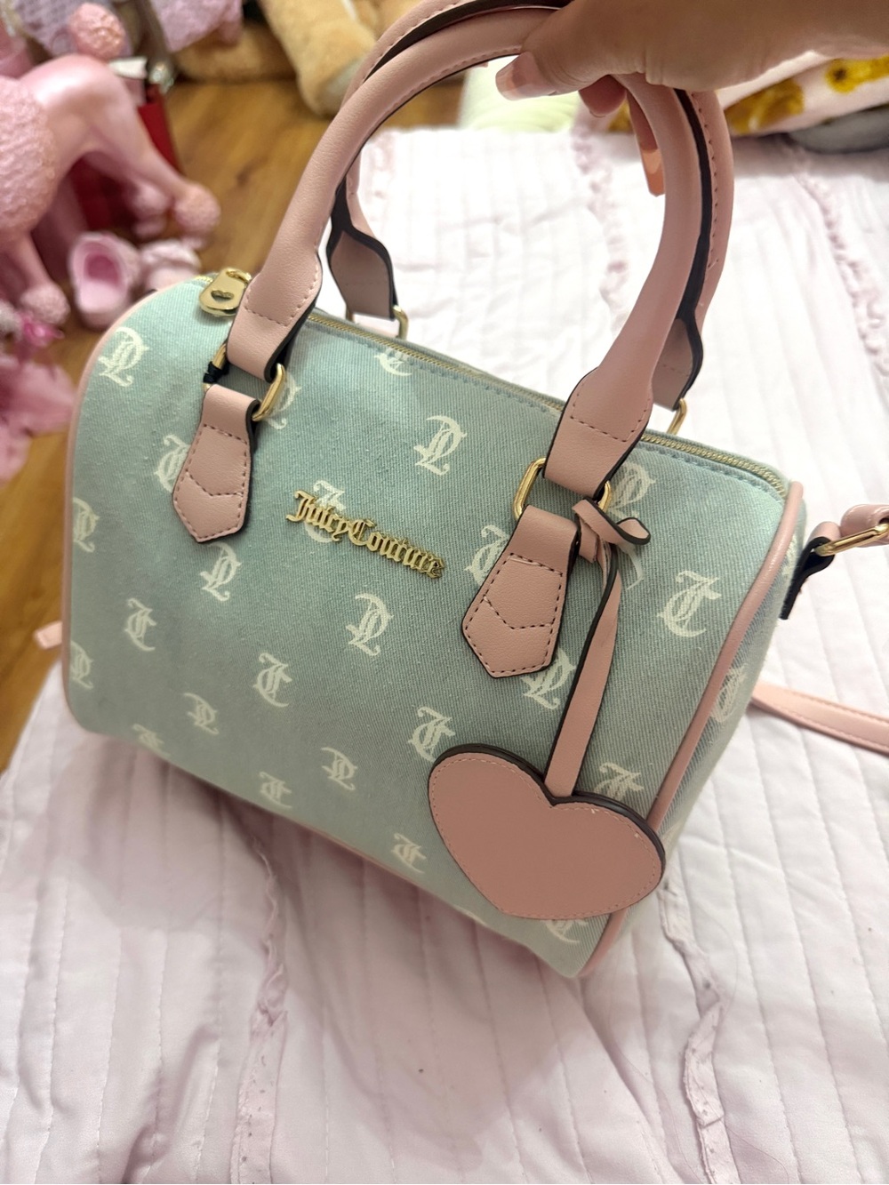 Juicy Couture Gothic denim/white best seller fame satchel bag
